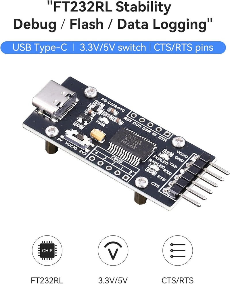 WatangTech C232-01C USB to UART Serial Converter Module FT232 Type-C Adapter for Raspberry Pi, Arduino, STM32, MCP23017 - Image 3